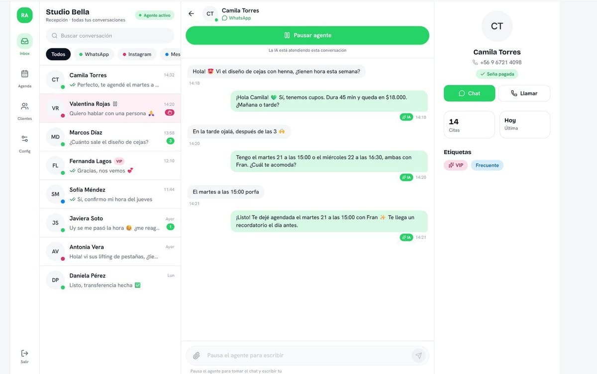 Panel de Ream AI con conversaciones, prospectos y citas